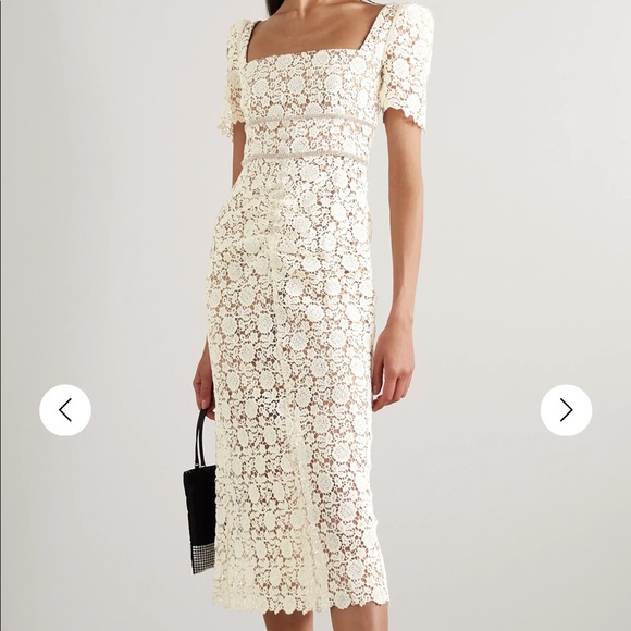 self-portrait floral guipure lace midi dress Self-Portrait Floral Guipure Lace Midi Dress Blue/White Size US 6 Celebrity Owned
